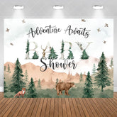 Aperturee - Adventure Awaits Forest Montain Baby Shower Backdrop